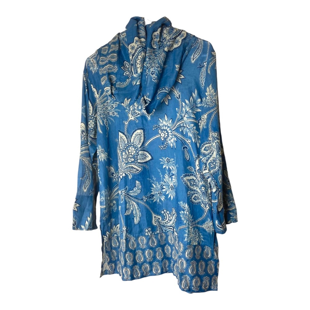 Gretchen‎ Scott Lightweight Semi Sheer Top Blue & White Paisley Cowl Neck…